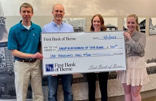 First Bank of Berne Donates to Junior Achievement of South Adams